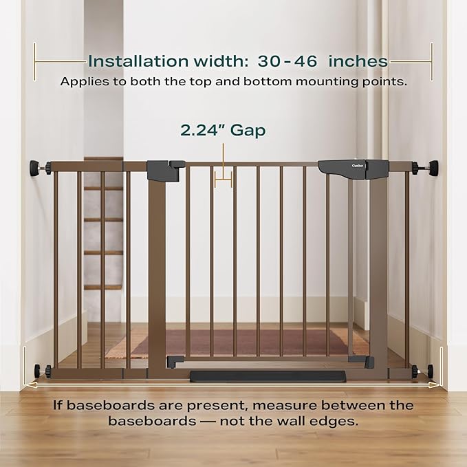 Cumbor 2 Pack 30-46" Baby Gate for Stairs, Mom's Choice Awards Winner-Auto Close Dog Gate for doorways, Easy Install Pressure Mounted Pet Gates Indoor, Easy Walk Thru Wide Safety Gate for Dog, Brown