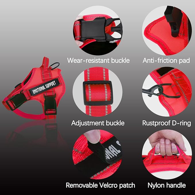 voopet Service Dog Harness, Emotional Support Pet Vest Harness, Reflective Breathable and Adjustable No-Pull ESA Dog Harness for Small Medium Large Dogs (with 4 PCS Removeable Tags)