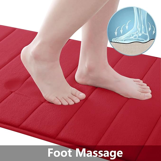 Buganda Memory Foam Bath Mat, 47" x 24", Ultra Soft and Non-Slip Bathroom Rugs, Water Absorbent and Machine Washable Bath Rug Runner for Bathroom, Shower, and Tub, Red