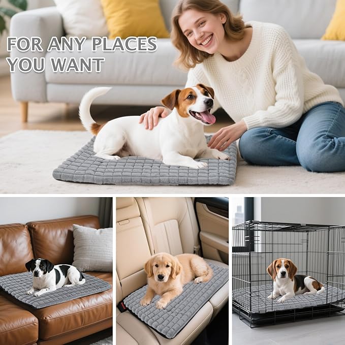 BVAGSS Dog Bed Washable Crate Mattress,Anti-Slip Memory Foam Soft Warm Pet Cushion for Small Medium Dogs, Calming Fluffy Sleeping Kennel Pad XH082 (35''x24'',Grey)