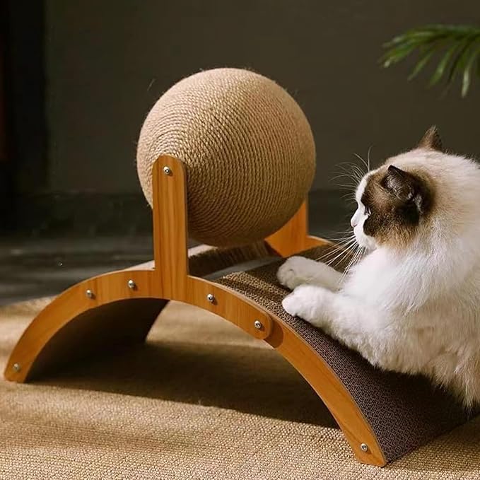 Cat Scratching Ball on Stand, Interactive Cat Scratcher with 360° Rotating Sisal Ball, Cat Scratching Post with Arch Bridge Balls, Cat Scratcher Board for Indoor,Protects Furniture & Rugs (1pcs)
