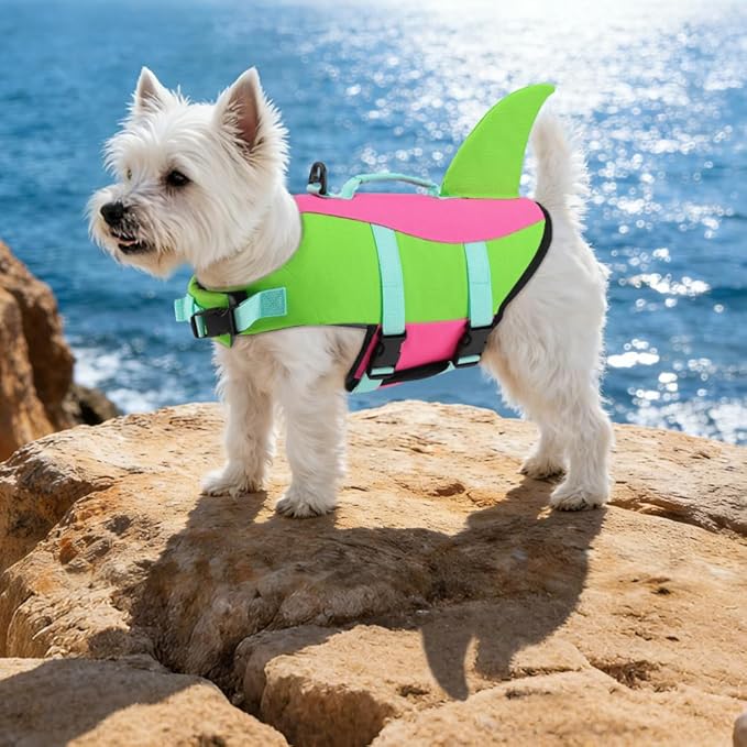 EMUST Dog Life Jacket for Large Dogs, Ripstop XL Pet Float Vest with Rescue Handle for Water at Pool, Beach, Boating (XL,Green)