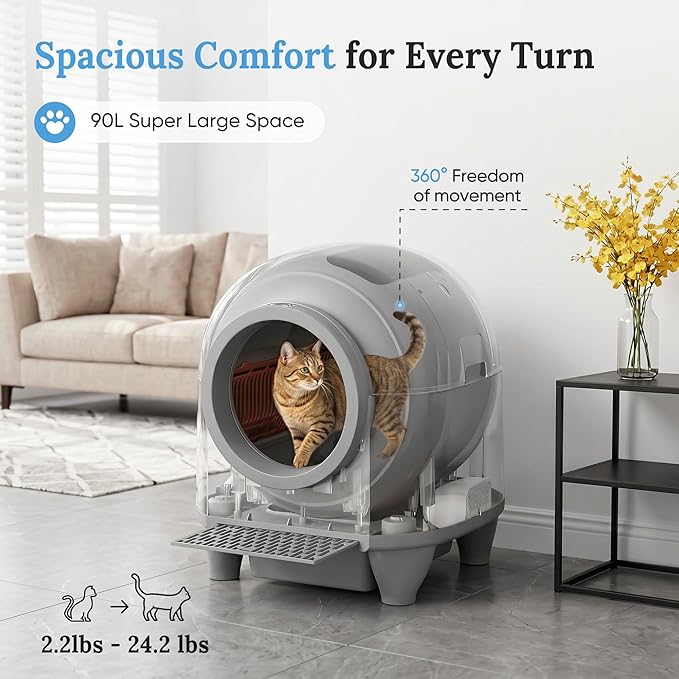 Greesum Smart Self-Cleaning Cat Litter Box, Fully Enclosed Automatic Litter Box with App Control, Safety Sensors& Large Capacity for Multi-Cat Homes, Includes Waste Bags & Mat