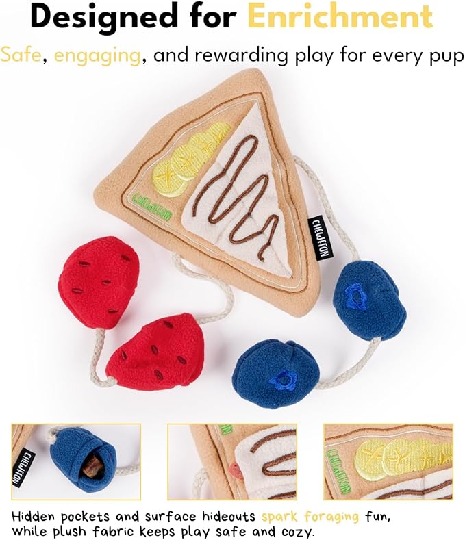 CHEWFFON Interactive Dog Snuffle Toy - Crepe-Shaped Enrichment Puzzle for Scent Work, Crinkle Dog Toy with Treat Hiding Pockets for Boredom, Suitable for Small & Medium Dogs