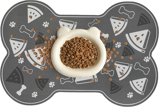 Dog Food Mat, 0.15” Thickened Super Absorbent Pet Feeding Mat for Food and Water, Fruit Donut Pattern Cat Placemat, Quick Dry Non-Slip Dog Bowl Mat, Water Splash Proof（Small Watermelon Grey）