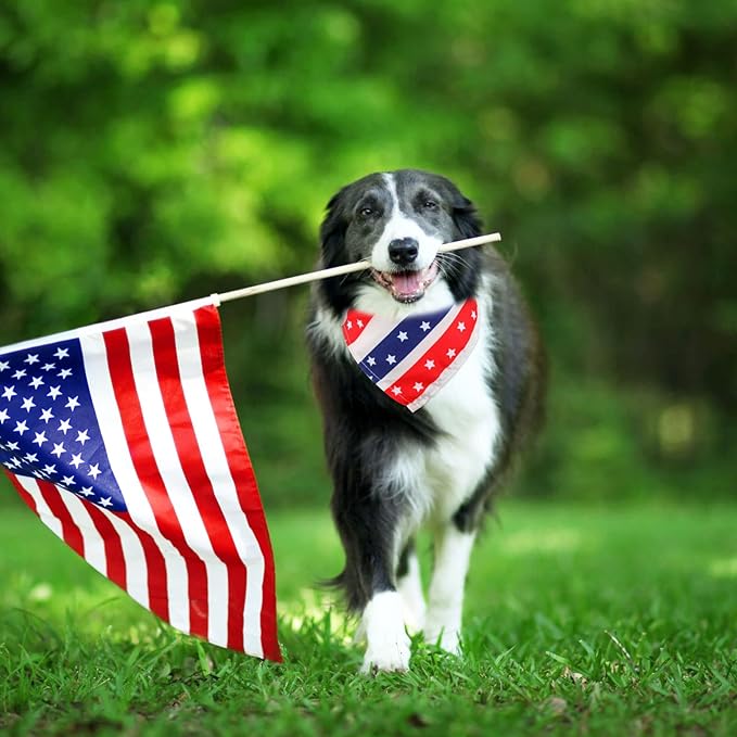 Sanwuta 60 Pcs 4th of July Dog Bandanas Patriotic Dog Bibs American Pet Costume Adjustable Cat Holiday Outfit Washable Triangle Scarf Kerchief for Small to Medium Pet
