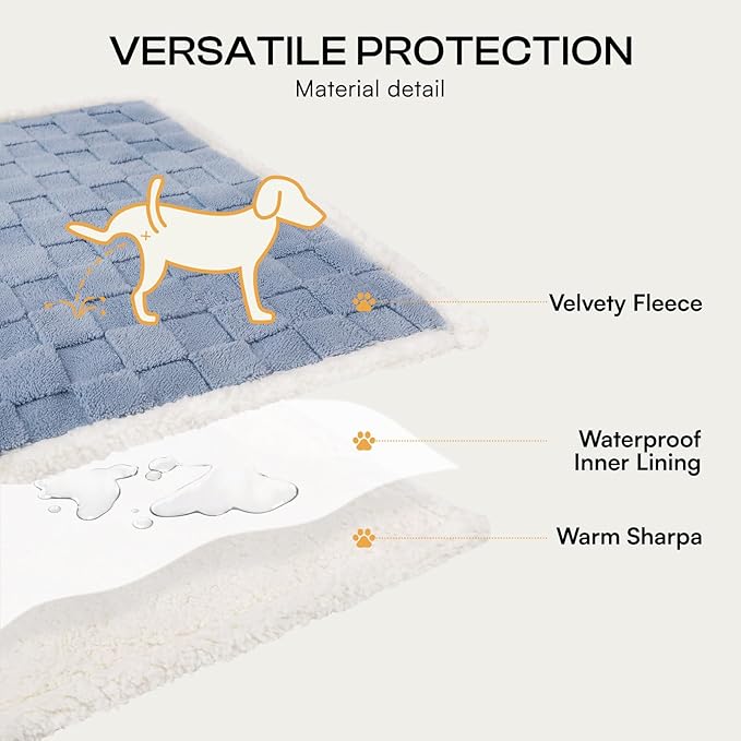 Luciphia Waterproof Dog Blanket, Leakproof Large Pet Blanket for Couch Sofa Bed Furniture Cover Protector, Washable Soft Sherpa Fleece with 3D Jacquard, Cozy Calming Reversible, Blue White, 85"x57"