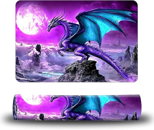 Dog Food Mat, 15.7" x 23.6" Absorbent Pet Feeding Mat for Food and Water, Waterproof Diatom Mud Pet Placemat with Non-Slip Rubber Backing, Cat Bowl Mat for Floors - Purple Moon Dragon