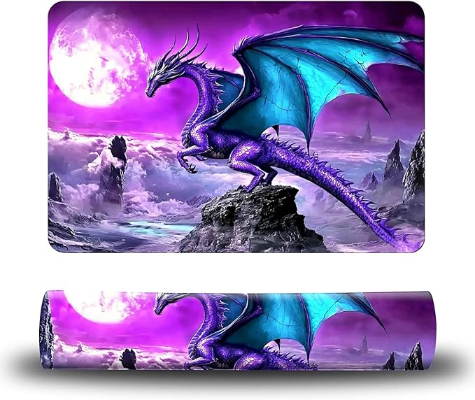 Dog Food Mat, 19.6" x 23.6" Absorbent Pet Feeding Mat for Food and Water, Waterproof Diatom Mud Pet Placemat with Non-Slip Rubber Backing, Cat Bowl Mat for Floors - Purple Moon Dragon