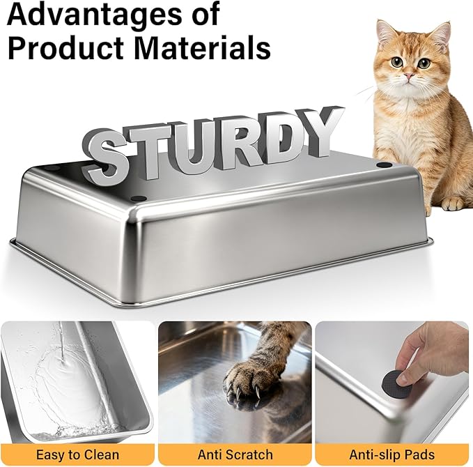 XXXL Stainless Steel Litter Box with Lid,Extra Large Enclosed Metal Cat Litter Box for Big Cats, Multiple Cats,Odor Control,Anti-Leakage, Includes Scoop & Pedal,27.75 x 19.75x 15.7 inches