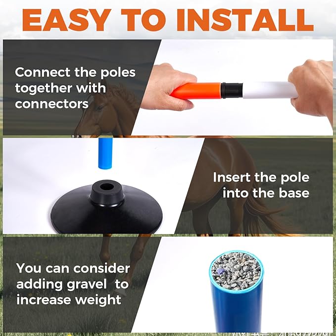 6 Pcs 6FT Pole Bending Poles for Horses,3-Section Adjustable Training Equipment 3 Color High Visibility Agility Poles with Rubber Bases & Carry Bag for Horse Football Dog Pet Training