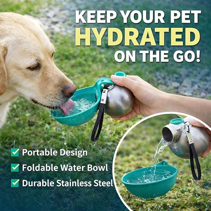 Portable Dog Water Ball, 2-in-1 Foldable Pet Water Bottle, Large-Capacity 304 Stainless Steel Cup with Foldable Silicone Bowl, Leak-Proof & Travel-Friendly, Suitable for Walks and Hiking (Pink1)