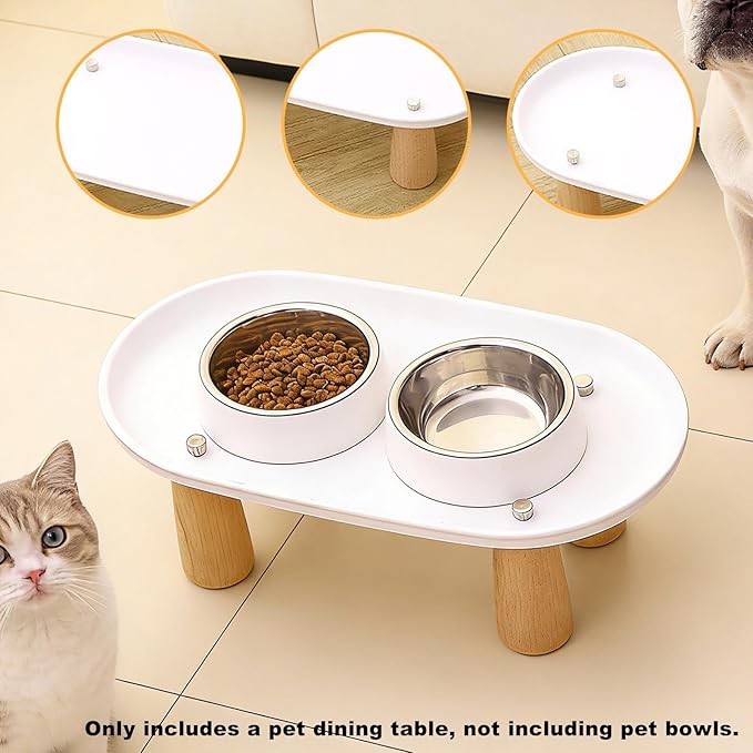 Generic Cat Bowl Raised Stand Rack to Protect Cat Neck Sturdy Non Slip Stable for Feeder Stand Elevated Holder, White 31cmx17cm
