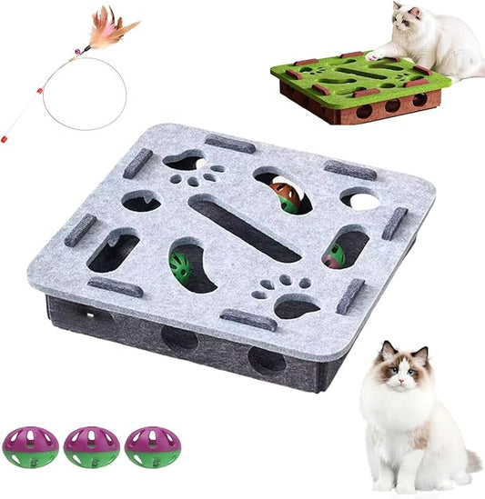 2026 New Cat Nail File Enrichment Box,Cat Scratch Puzzle Enrichment Box,Interactive Cats Toy with 3 Bell Balls for Indoor Cats Self Play,Encourages Hunting Instincts (B)