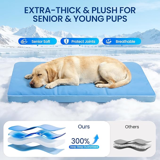 Dog Cooling Mat 36" x 20": Extra-Thick Cooling Comfort with Orthopedic Joint Support, Removable Memory Foam & Non-Slip Bottom – Non-Toxic Gel – Indoor & Outdoor Use for Dogs & Cats 25-50 lbs