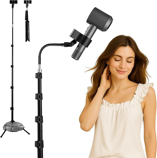 Hair Dryer Stand - 360° Rotating Universal Holder, 20-65 Inch Adjustable, Hands Free for Pain Relief & Multi-Tasking
