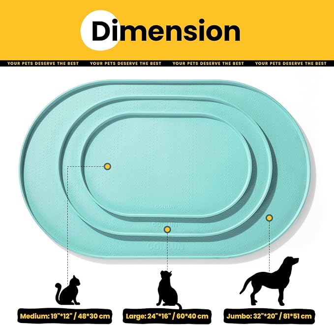 Conlun Silicone Dog Food Mat,1/2 Inch Raised Edges Waterproof Rubber Pet Feeding Mat for Dog and Cat, Anti-Slip Pet Bowl Mat,Dishwasher Safe