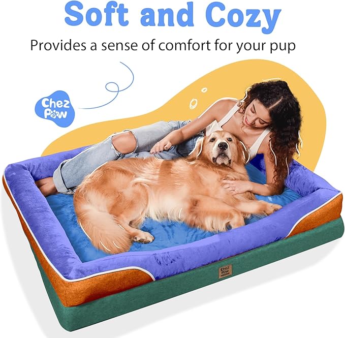 Chez Paw Extra Large Dog Bed Orthopedic - XL Orthopedic Dog Beds Waterproof Pet Couch Memory Foam Sofa Bolster with Removable Cover - 42 x 30