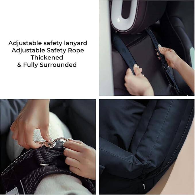 FUNNYFUZZY Luxury Dog Car Seat for Small Medium Dogs Under 35 lbs, Waterproof Leather Pet Booster Seat with Safety Leash & Anti-Slip Base, Fully Padded Dog Car Bed, Portable Puppy Carrier(Black)