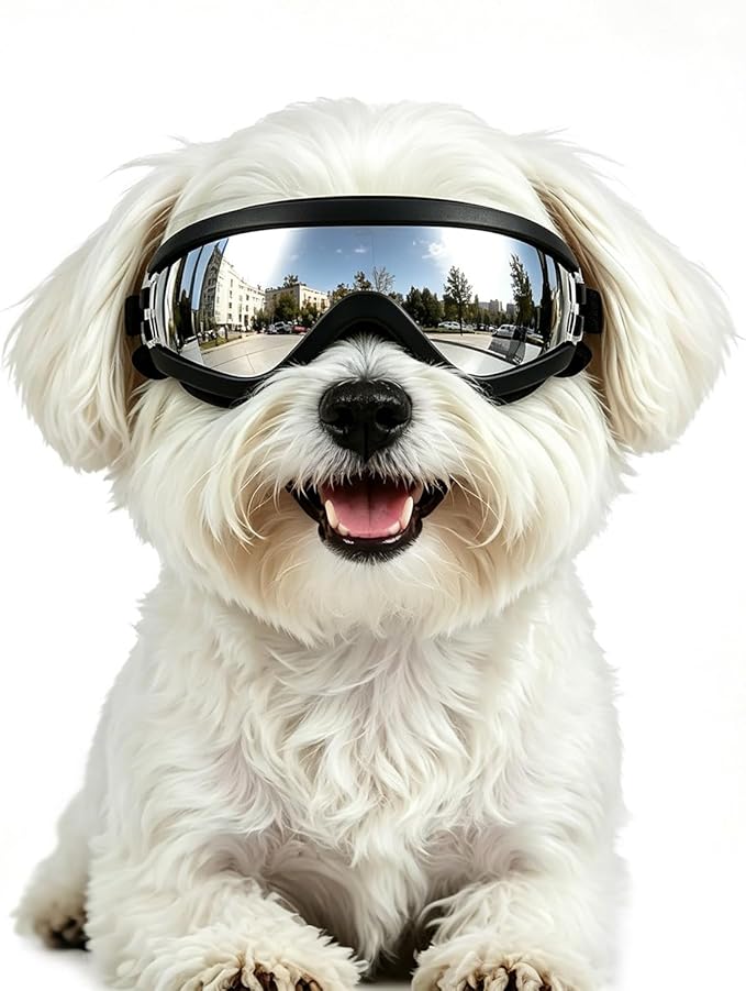 LESYPET Dog Goggles Small Breed, UV Wind Dust Protection Small Dog Sunglasses with Adjustable Strap, Puppy Sunglasses for Outdoor Driving Eye Protection, S
