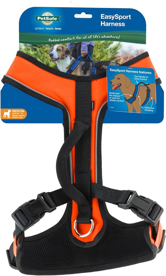 PetSafe EasySport Dog Harness Adjustable, Padded Dog Harness with Control Handle and Reflective Piping Medium, Orange