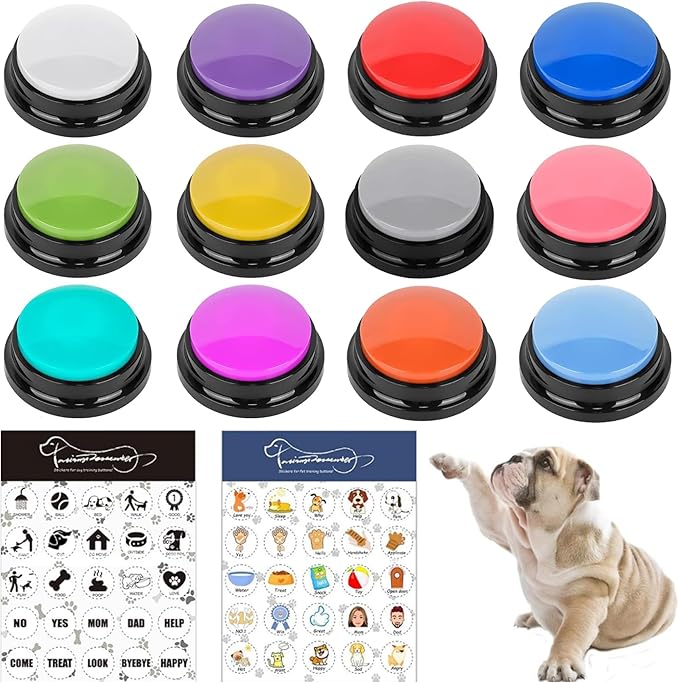 Set of 12 Colors Dog Buttons-Recordable Button-Voice Recording Button,Dog Buttons for Communication Pet Training Buzzer, 30 Second Record & Playback,Funny Gift for Study Office Home(12 Piece)