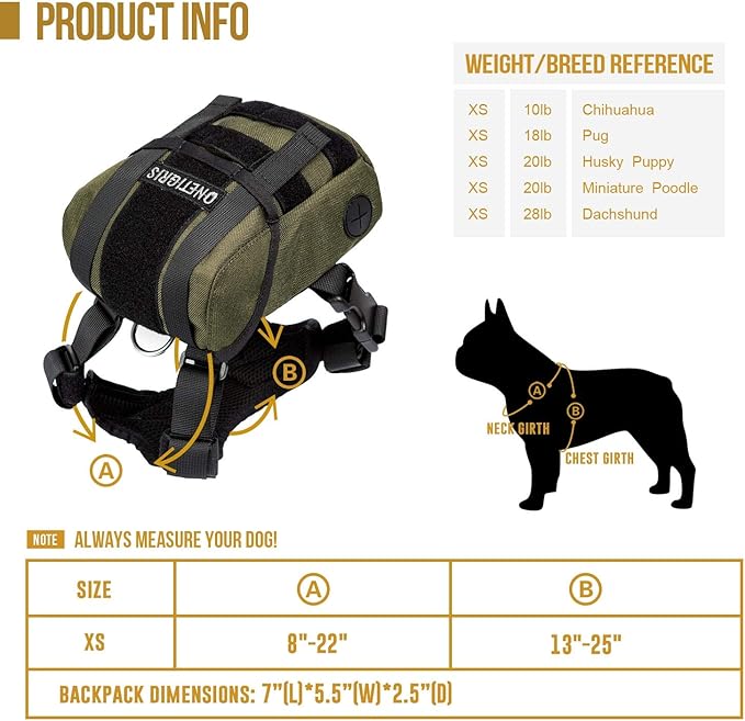 OneTigris Dog Pack, Backpack Durable Small Medium Dog Pack with Litter Bag Exit for Camping Hiking Daily Walking (Ranger Green, X-Small)
