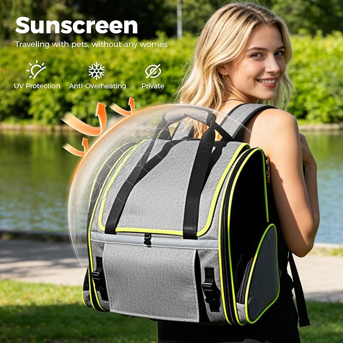 Lekereise Widened Pet Backpack Travel, Wide Pet Carrier Backpack for Cats and Small Dogs up to 18 lbs, Breathable Mesh Backpack Carrier with Sun Shade, Safety Leash, Hand Carry for Travel Vet Car