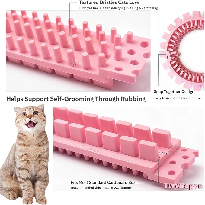 Cat Self Groomer Arch for Cardboard Boxes, DIY Cat Tunnel Brush & Massage Comb for Indoor Cats, Interactive Self Grooming Toy for Cat Cave, Hideouts & Enrichment Play (Blush Pink)