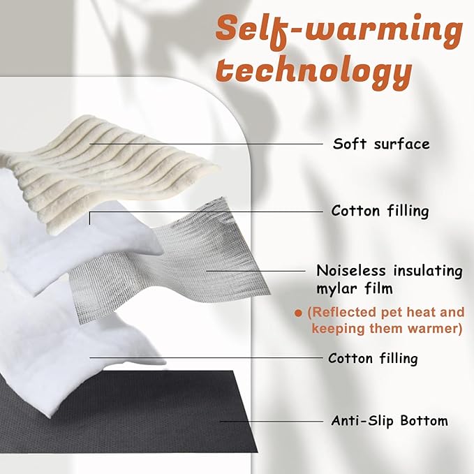 Pet Bed, Soft Corduroy Velvet Cover, Non-Slip Bottom, Cozy Self Warming Dog Bed, Plush Cat Bed, Warm Cat Mat, Comfortable & Pet-Friendly, for Indoor & Outdoor Use (M30''x20'', White)