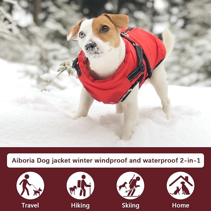 Aiboria Dog Coat for Winter Waterproof Dogs Jackets Windproof Fleece Small Dog Vest Harness Winter Padded Pet Black XXL