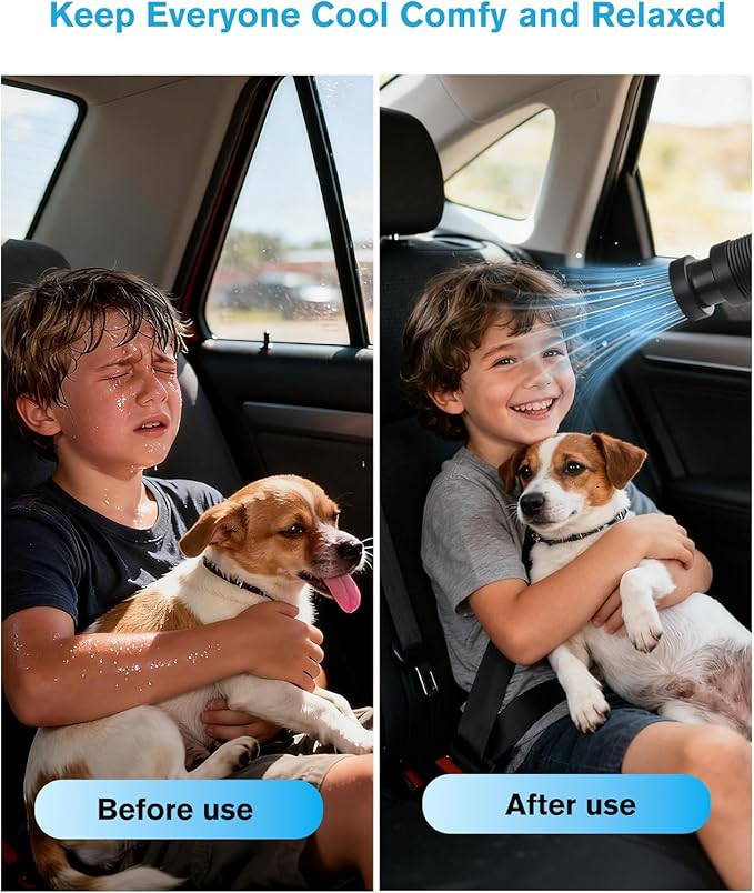 Car AC Vent Extender with Build-in Fan, Extendable Back Seat Air Conditioning, Directs Cool or Warm Air to kids, Elderly & Pets, Portable AC Hose, Universal for Vehicles