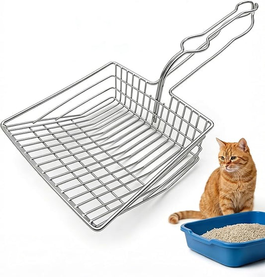 All Metal Cat Litter Scoop, Solid Metal Jumbo Litter Scooper Sifter, Cat Urine Scoop, Jumbo Metal Litter Scoop with Long Handle