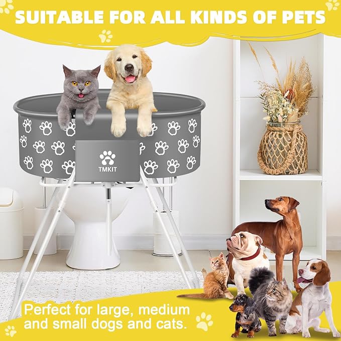 Dog Bathtub for Dogs, Elevated Dog Bath Tub for Pet Grooming and Bathing Shower, Portable, Foldable with Safety Lock, Professional Pet Washing Station for Small Midel Dogs Cat (Gray)