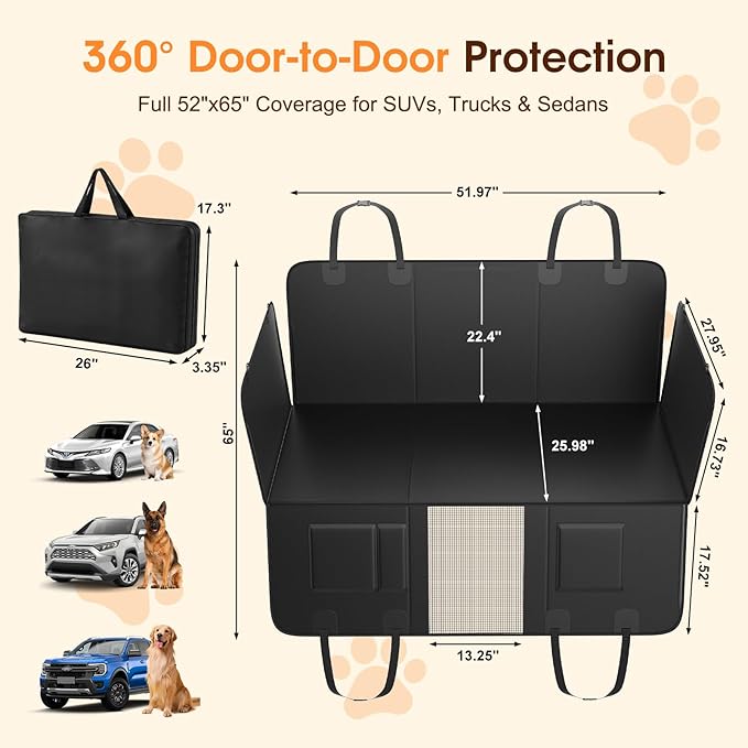 Hard Bottom Dog Car Seat Cover for Back Seat, 52"x65" Waterproof PU Leather Hammock with Side Flaps, Non-Slip Heavy Duty Protector for SUVs & Mid-Size Trucks, Supports Up to 450 lbs – Blue