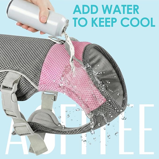 AOFITEE Cooling Vest for Dogs, Breathable Dog Cooling Vest with Harness D-Ring, Dogs UV Protection Shirt Pet Cooler Jacket, Lightweight Dog Sun Shirt for for Summer Hot Weather, Pink L
