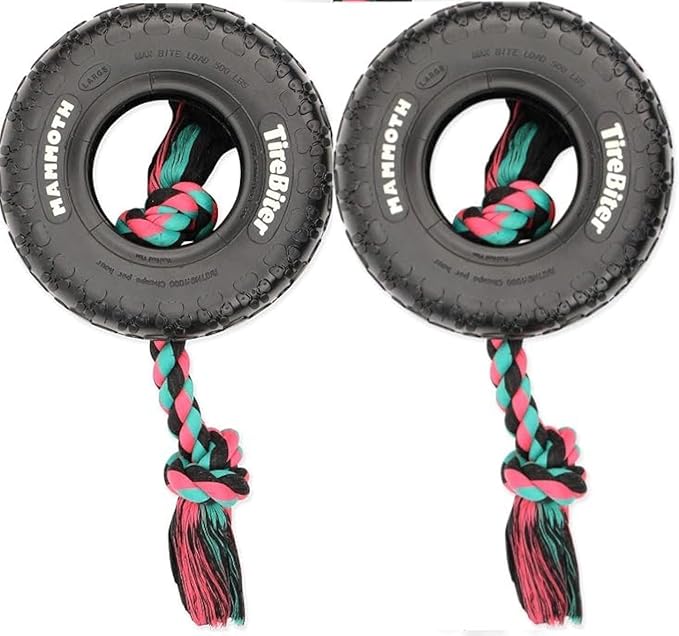 Mammoth TireBiter Originals Parent (Rubber Dog Toy with Cotton-Poly Rope -2 Pack, Large 10'')