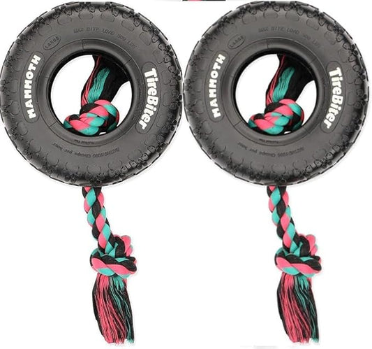 Mammoth TireBiter Originals Parent (Rubber Dog Toy with Cotton-Poly Rope -2 Pack, Large 10'')
