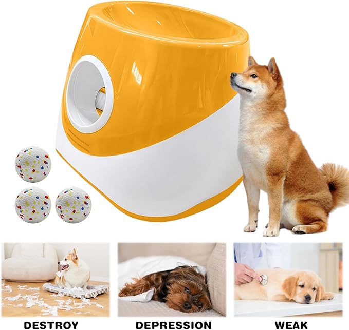 Automatic Ball Launcher for Dogs with 3 Tennis Balls - Interactive Dog Toy with 3 Adjustable Distances, Rechargeable Ball Thrower for Small & Medium Dogs, Indoor Outdoor Fetch Machine for Pet Exercise