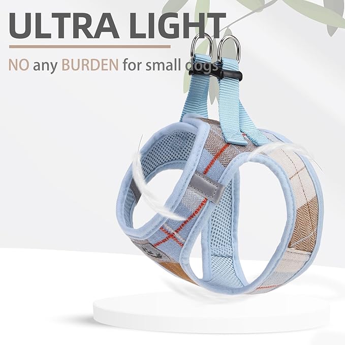 PUPTECK Adjustable Dog Harness Collar and Leash Set Step in No Pull Pet Harness for Small Medium Dogs Puppy and Cat Outdoor Walking Running, Soft Mesh Padded Reflective Vest Harnesses, BlueBrown XXS