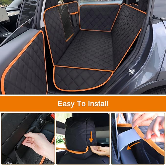 Dog Car Seat Cover for Tesla Model Y/3 with 2PCS Car Door Protector 100% Waterproof Pet Car Seat Cover Protects Vehicle from Hair, Scratches and Dirt, Customized Dog Car Hammock for Model Y/3