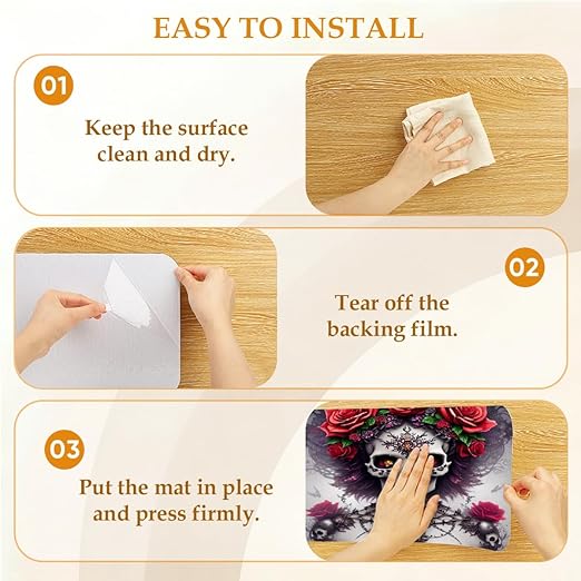 Abstract Skulls Roses Stair Treads for Wooden Steps Indoor Washable Staircase Carpet 15PCS 30"x7.8" Stair Step Treads Non-Slip Staircase Covers Peel and Stick Safety Mat for Kids Elders Pets