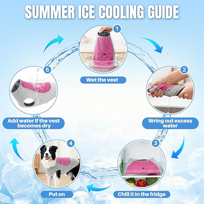 SlowTon Dog Cooling Vest - with Ice Pack Pocket, 3-Layer Evaporative Cooling Jacket with Reflective Stripes, Lightweight Breathable Summer Pet Clothes for Small, Medium and Large Dogs (Pink, 2XL)