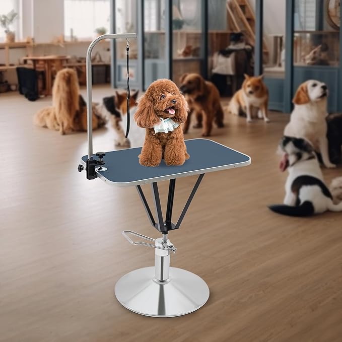 Hydraulic Pet Grooming Table with Adjustable Arms, 360 Degree Table Top Swivel Maximum Load 220 lbs Professional Pet Grooming Table, 34in Hydraulic (Blue,Rectangular)