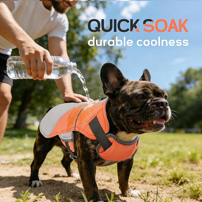 DENTRUN Dog Cooling Vest with Dual Absorbent Core, Adjustable Sun Protective Vest for Hot Weather, Doggie Ice Jacket Hiking Travel Summer Essentials, Reflective, Sun Protective Vest, Orange L