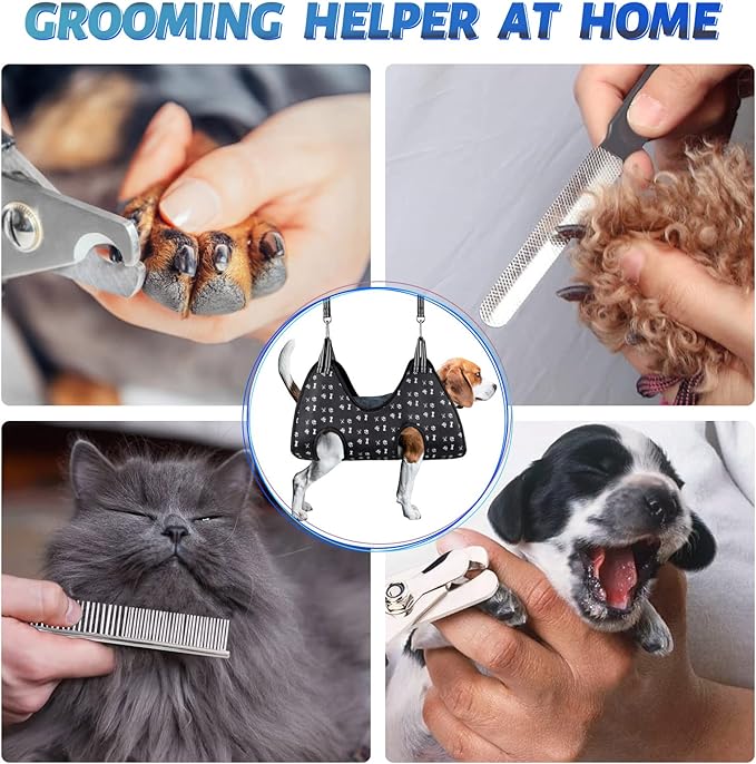ATESON Pet Dog Grooming Hammock Harness for Nail Trimming (M 40lb), Dog Sling for Cutting Nail, Dog Hanging Holder Hanger for Clipping Nail with Nail Clippers, Nail File, Pet Comb