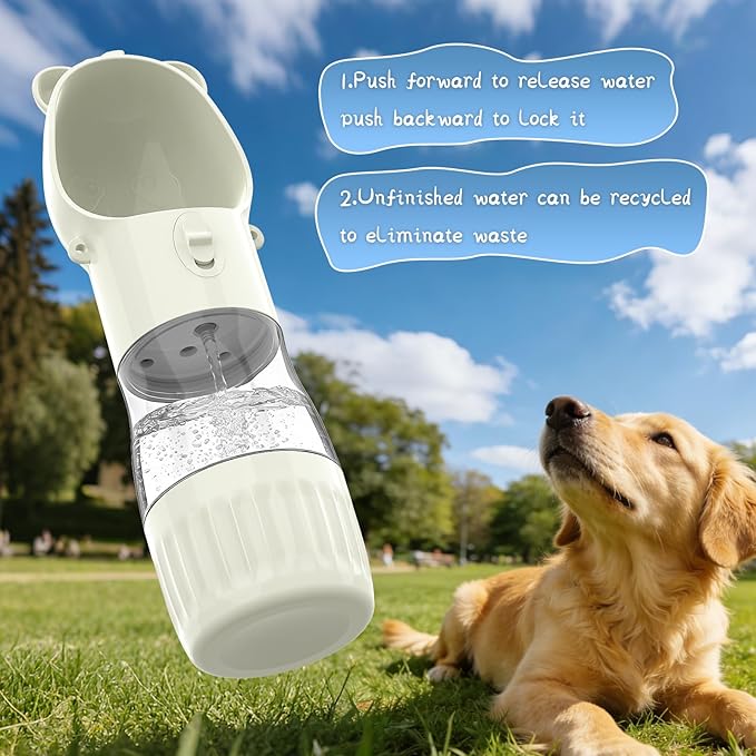 YFL Dog Water Bottle Portable with Food Container - 2 in 1 Leak Proof Drinking Cup and Food Container with Crossbody Strap, for Puppy Small Medium Dogs Walking Hiking Travel and Camping (White)