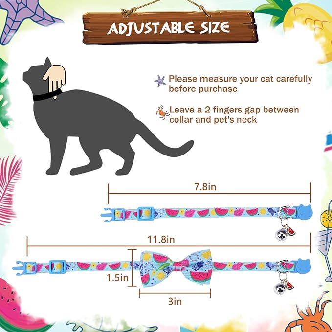 PUPTECK Cat Collar Breakaway with Bells, Kitten Collar Outfit Adjustable for Girl Boy Small Pet Puppy Bunny, Cute Costume Accessory with Safety Release Buckle (Bowtie-Summer)