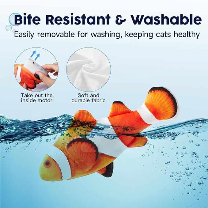 Potaroma Cat Toys Flopping Fish with SilverVine and Catnip, Moving Kitten Kicker, Floppy Wiggle Clownfish for Small Dogs, Motion Kitty Interactive Exercise, 10.5 Inches