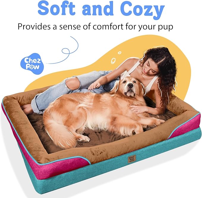 Chez Paw Extra Large Dog Bed Orthopedic - XL Orthopedic Dog Beds Waterproof Pet Couch Memory Foam Sofa Bolster with Removable Cover - 42 x 30
